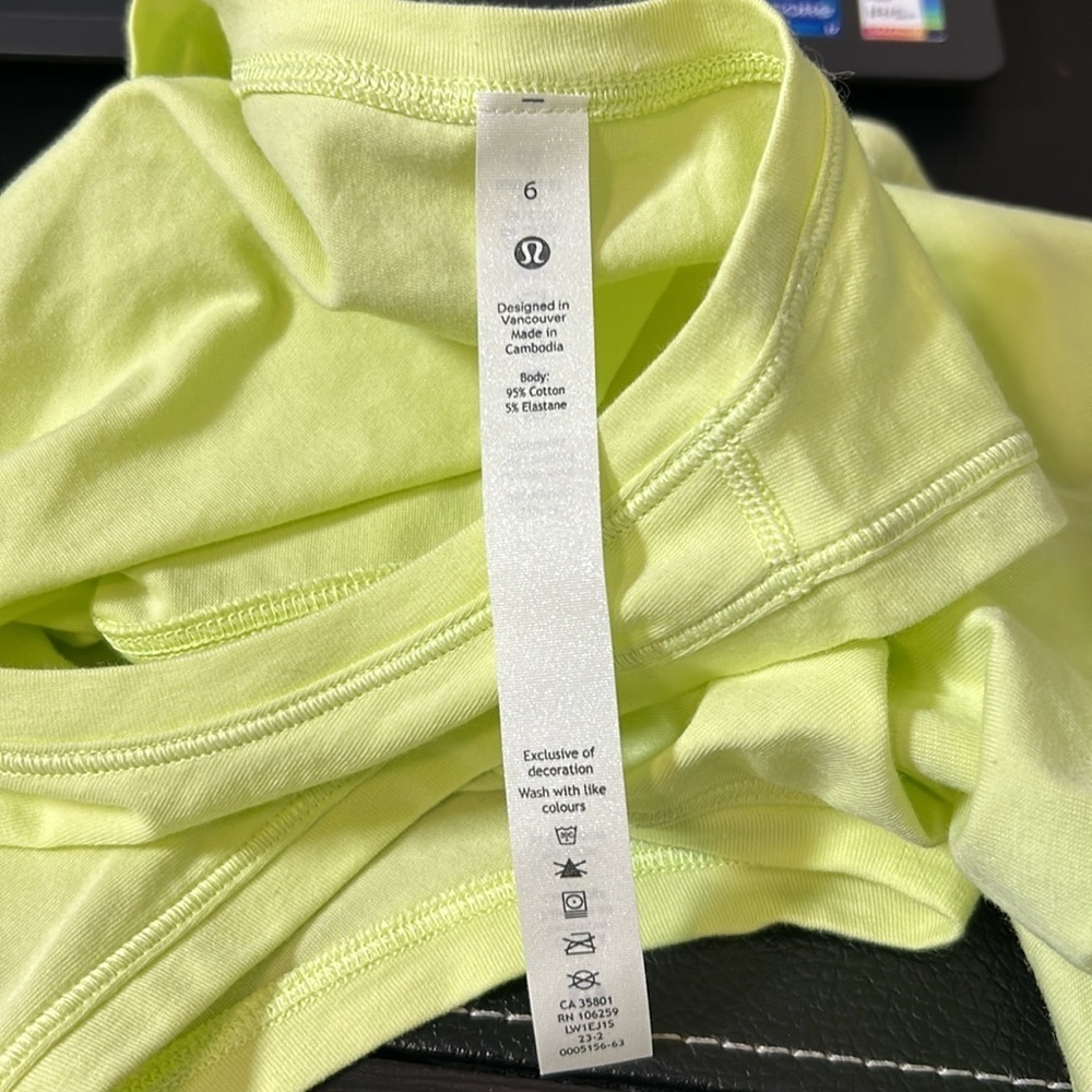 LULULEMON Squad Goals Tank Top Stretch Cotton Jersey Hip Length Sz 6 Yellow NEW - Picture 6 of 6